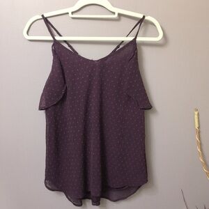 SWISS dot sheer lined cami/flutter racerback tank plum/eggplant. Small.